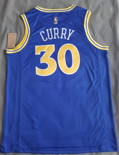 NBA 30 Curry Warriors 22-23 Maillot Retro bleu avec brodé logos